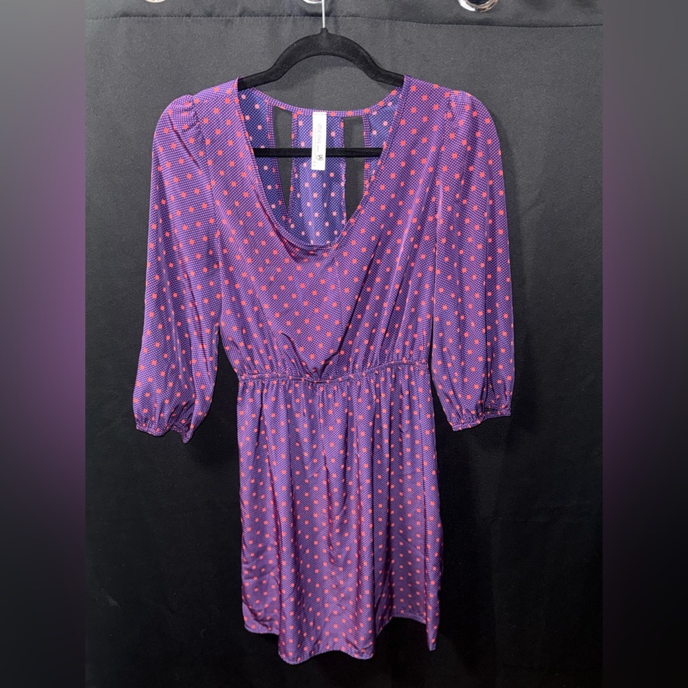 Pink Owl Purple Long Sleeve Dress with Coral Dots